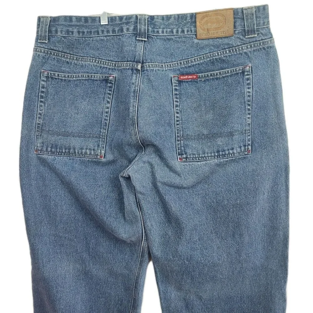 Vintage Y2K Ecko Unltd. men's jeans, 42 x 33, straight leg baggy, medium‎ blue
